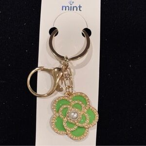 BAG CHARM Mint Green and Gold Floral Keychain